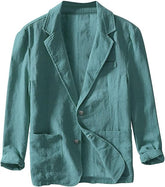 Men's Linen Jacket Leisure Suit Two Button Lightweight Sports Coats Slim Fit Sporty