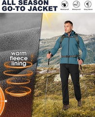 33,000ft Men's Waterproof Warm Softshell Jacket Lightweight Fleece Lining Jackets Hooded Rain Coat Windbreaker for Walking Hiking