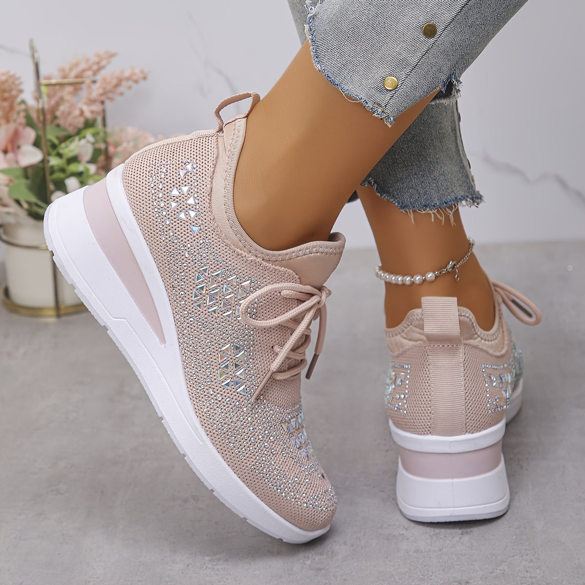 🔥Last Day Promotion 70% OFF - Women's Casual Fashion Breathable Rhinestone-Embellished Orthopaedic Sneakers