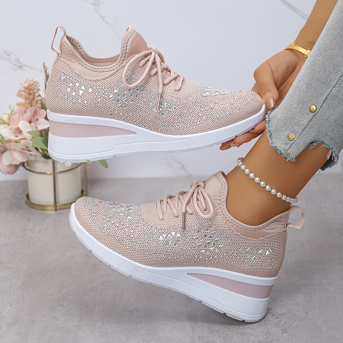 🔥Last Day Promotion 70% OFF - Women's Casual Fashion Breathable Rhinestone-Embellished Orthopaedic Sneakers