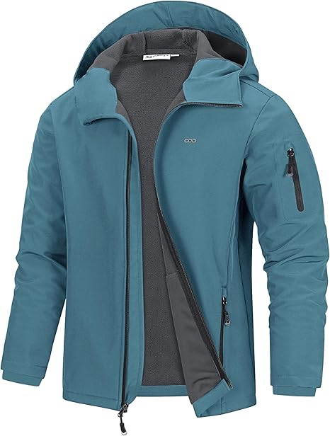 33,000ft Herren wasserdichte warme Softshelljacke, leichtes Fleece-Futter, Kapuzen-Regenjacke, Windjacke zum Wandern und Outdoor-Aktivitäten
