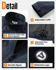 Outdoor Ventures Mens Lightweight Jacket Waterproof Softshell Jackets with Velvet Lined Stand Collar Windbreaker for Hiking Running Cycling Golf