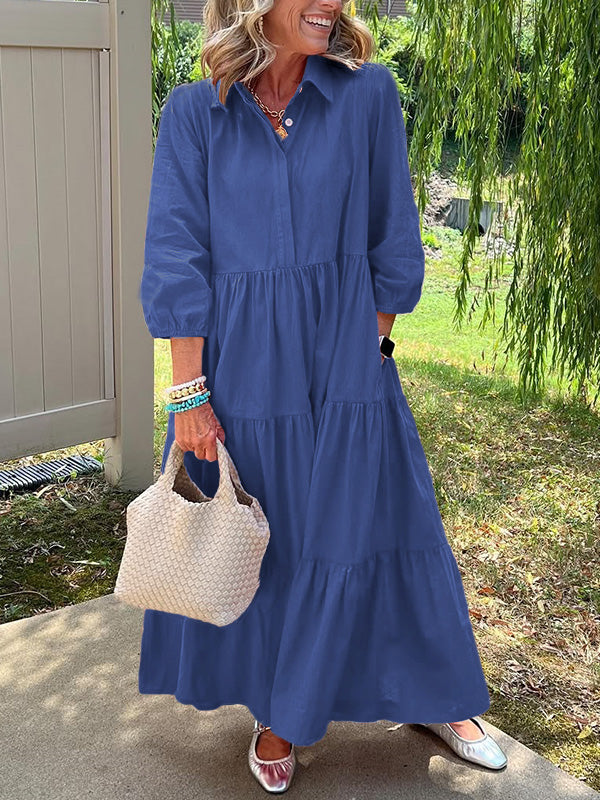 RÄUMUNGSVERKAUF🔥 Lockeres Baumwoll-Leinen-Kleid mit Revers - zzgl. MwSt.