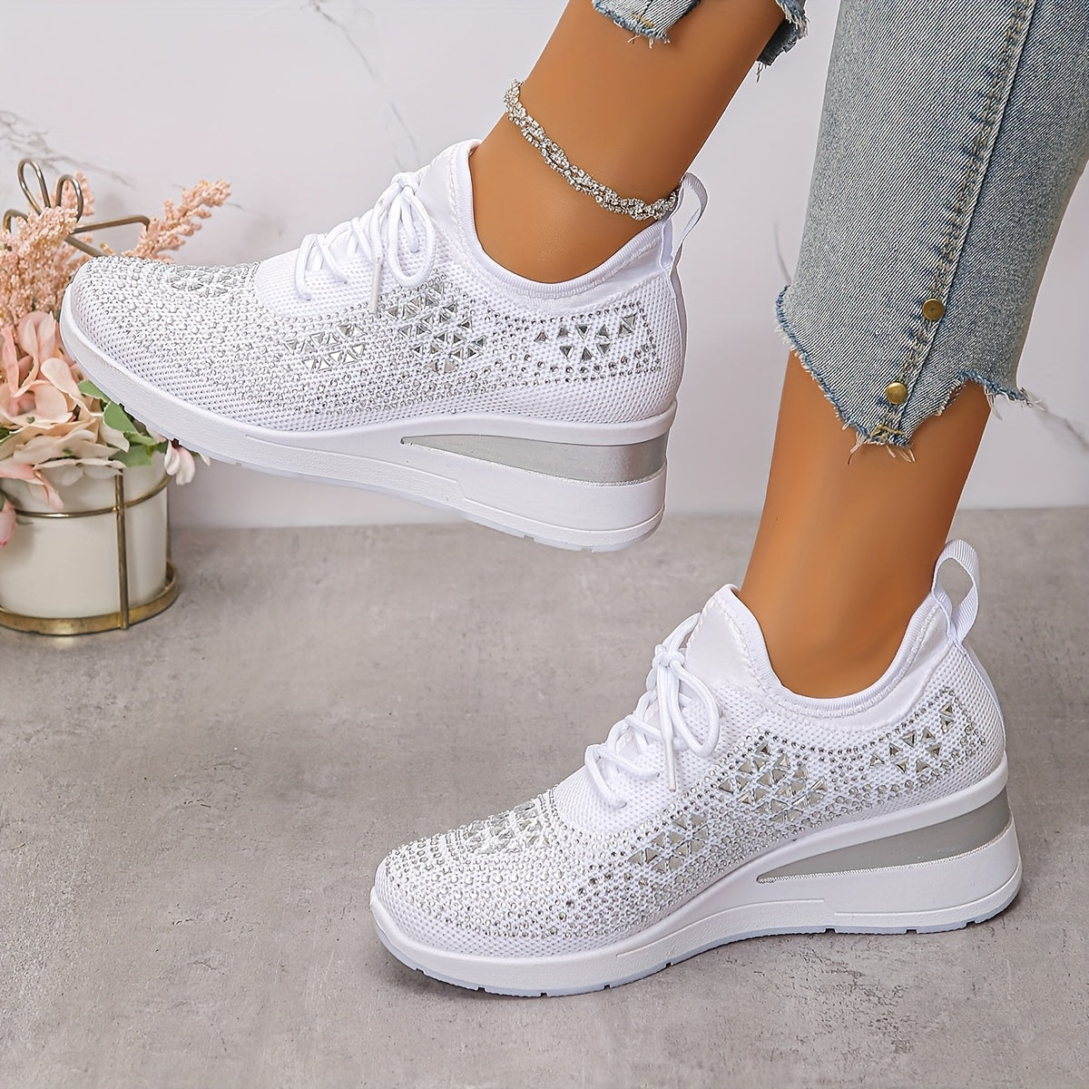 🔥Last Day Promotion 70% OFF - Women's Casual Fashion Breathable Rhinestone-Embellished Orthopaedic Sneakers