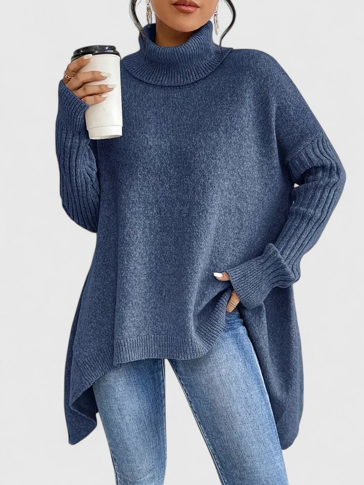 Casual Drop-shoulder Turtleneck Chunky Knit Sweater