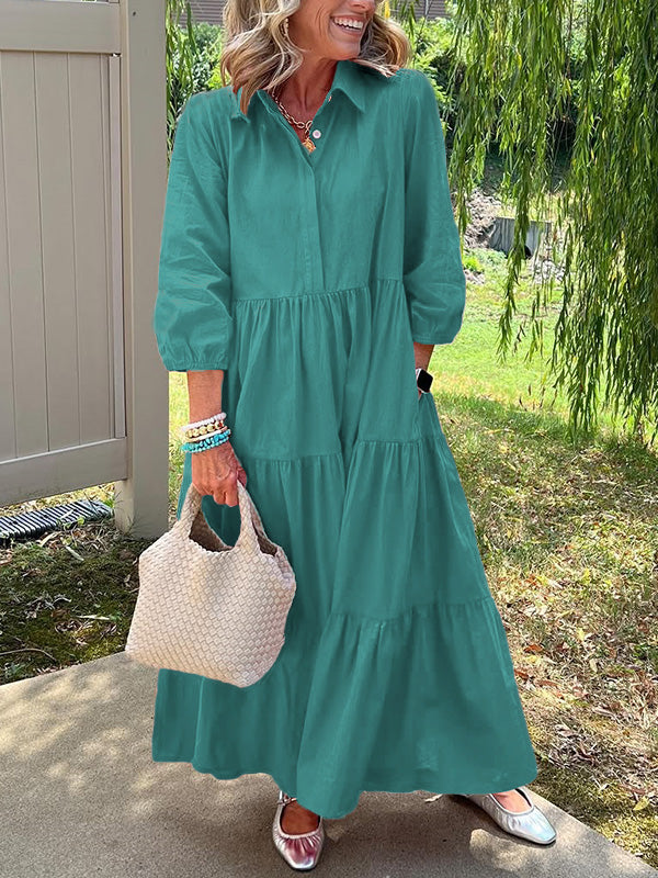 RÄUMUNGSVERKAUF🔥 Lockeres Baumwoll-Leinen-Kleid mit Revers - zzgl. MwSt.