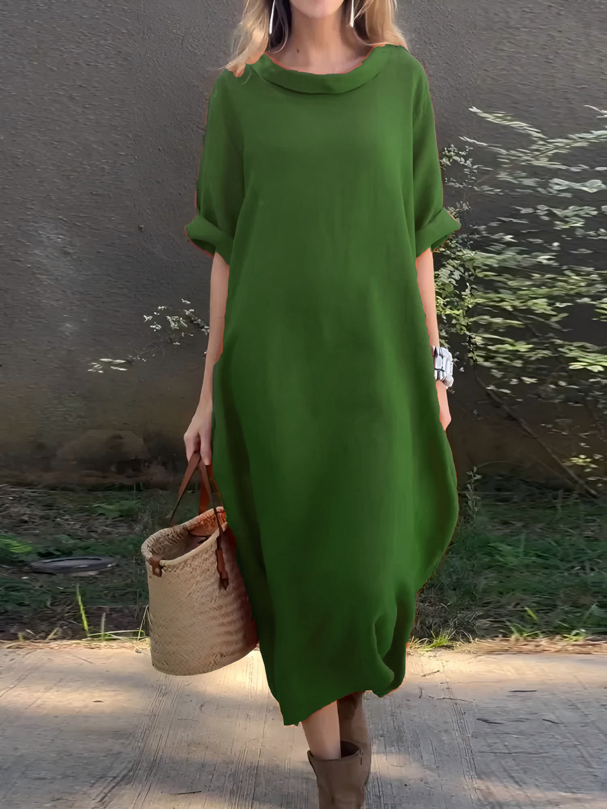 Women's Casual Solid Color Cotton and Linen Dress