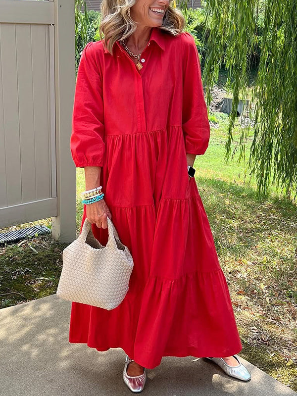 RÄUMUNGSVERKAUF🔥 Lockeres Baumwoll-Leinen-Kleid mit Revers - zzgl. MwSt.