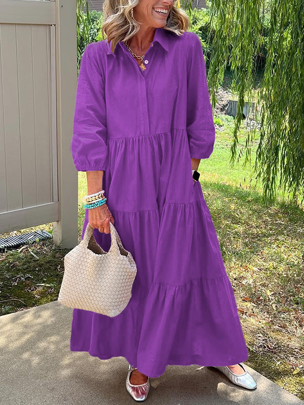 RÄUMUNGSVERKAUF🔥 Lockeres Baumwoll-Leinen-Kleid mit Revers - zzgl. MwSt.