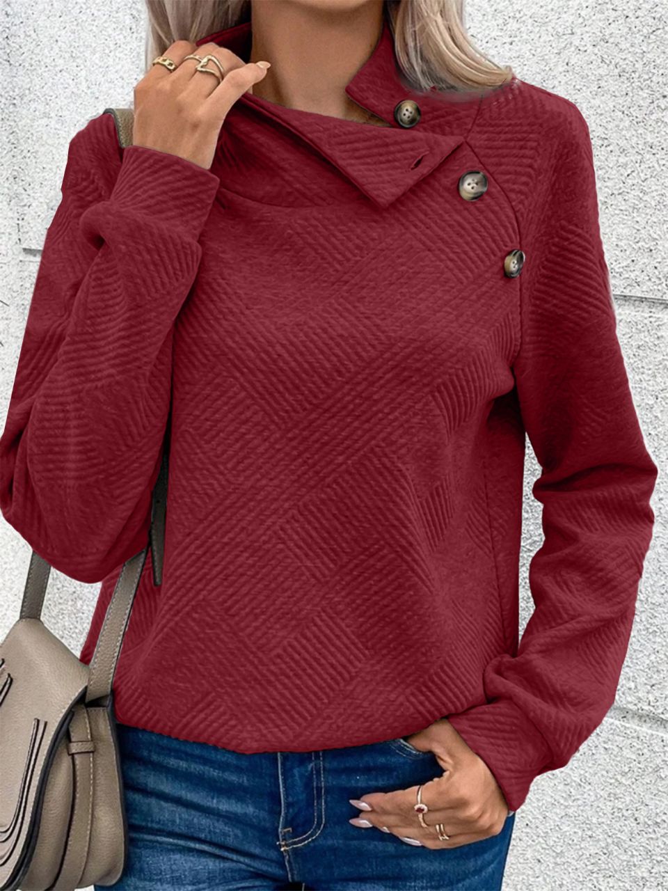 🎄Weihnachts-SALE🔥Damen High Neck Sweatshirt mit speziellen Knöpfen