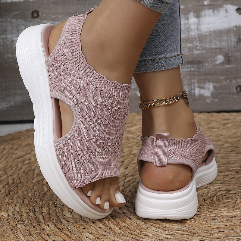 Atmungsaktive Strick-Plateau-Sandalen für Damen