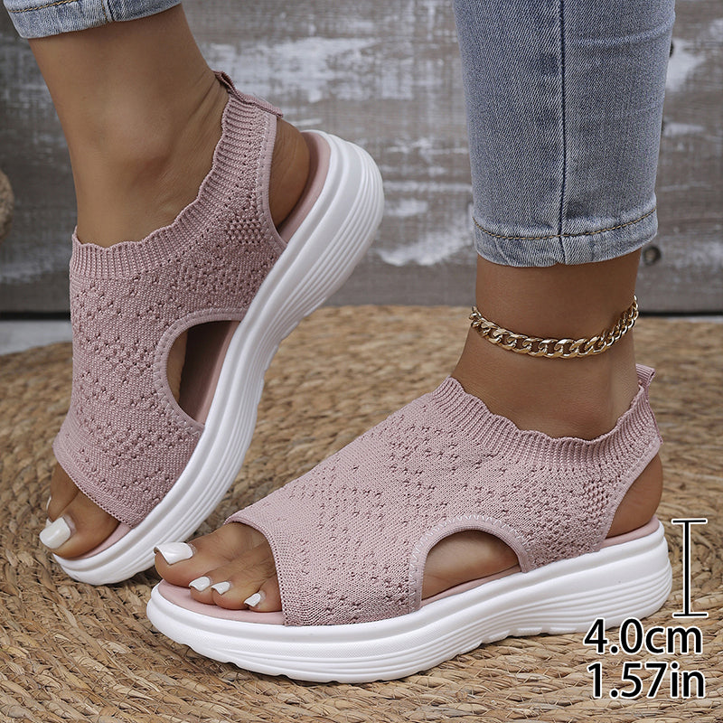 Atmungsaktive Strick-Plateau-Sandalen für Damen
